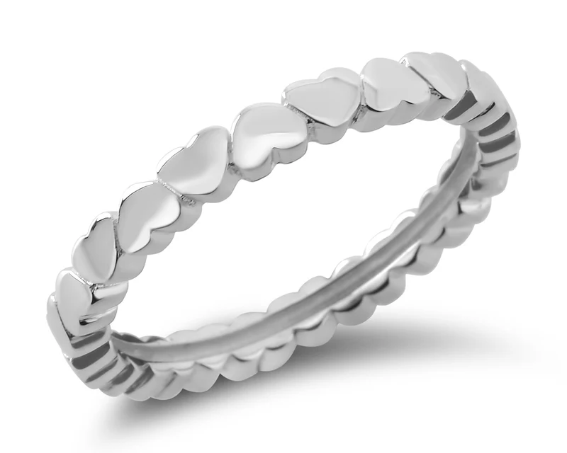 SILBERRING MIT HERZEN, DESIGNERRING, HERZRING SILBER GLÄNZEND,