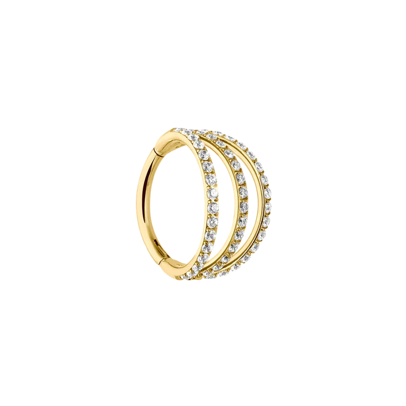 Triple Line Pave Clicker Gold