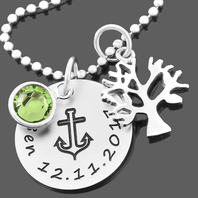 SILBERSCHMUCK ZUR TAUFE ANKER LEBENSBAUM TAUFKETTE JUNGE GRAVUR TAUFGESCHENK