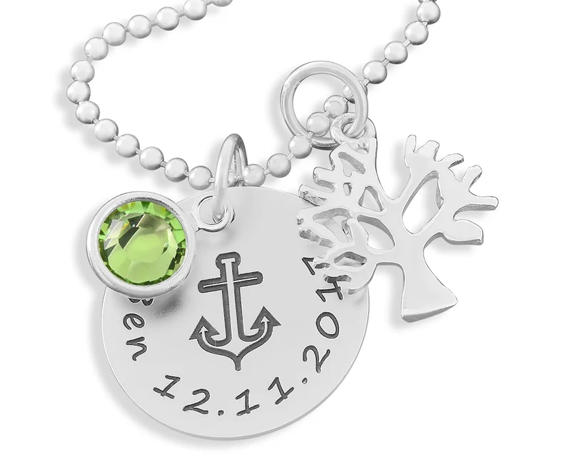 SILBERSCHMUCK ZUR TAUFE ANKER LEBENSBAUM TAUFKETTE JUNGE GRAVUR TAUFGESCHENK