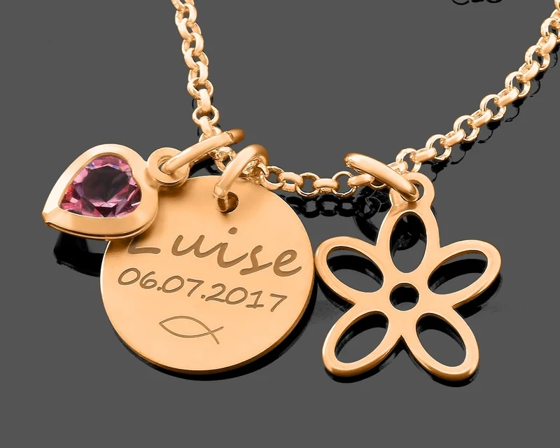 GESCHENK ZUR TAUFE KINDERKETTE ROSÉ VERGOLDET NAMENSKETTE MÄDCHEN