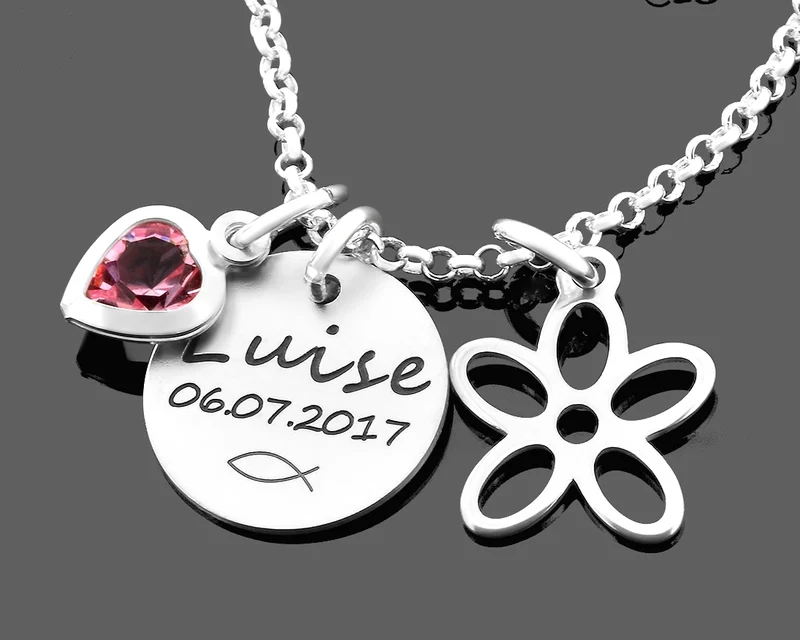 NAMENSKETTE 925 SILBER BLUME ANHÄNGER KETTE NAMEN SILBERKETTE MÄDCHEN KOMMUNION