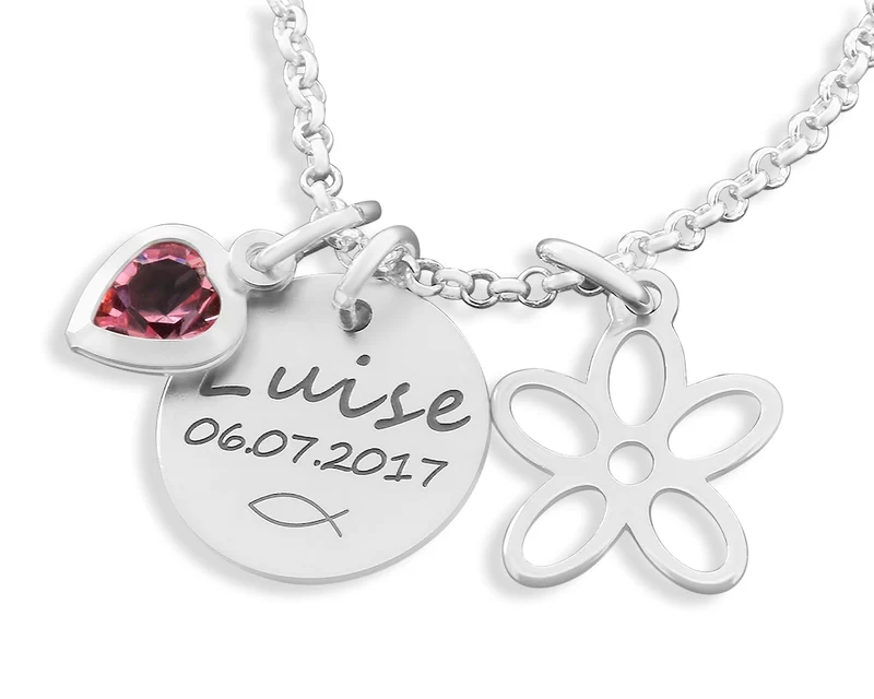 NAMENSKETTE 925 SILBER BLUME ANHÄNGER KETTE NAMEN SILBERKETTE MÄDCHEN KOMMUNION