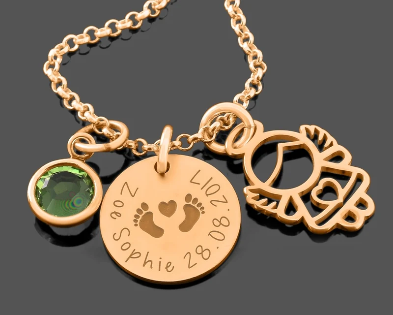 TAUFGESCHENK ROSÉ VERGOLDET KETTE MIT NAMEN ENGEL SCHMUCK GRAVUR MÄDCHEN