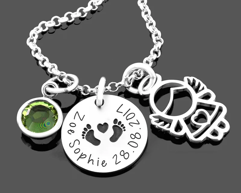 NAMENSKETTE ZUR TAUFE SILBERKETTE MIT GRAVUR ENGEL TAUFKETTE 925 SILBER