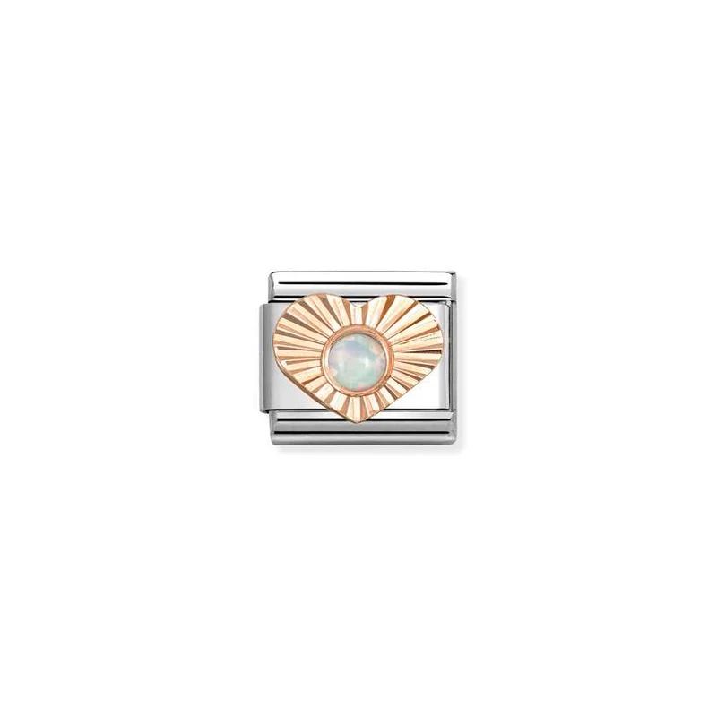 Classic Rose Gold Diamond-Etched Heart with White Opal Sparkly & Stones Charms