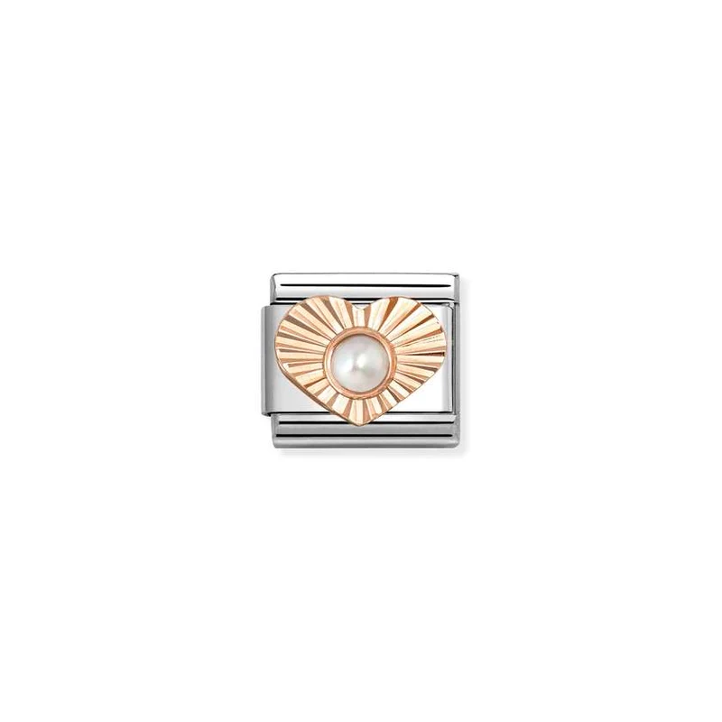 Classic Rose Gold Diamond-Etched Heart with White Pearl Sparkly & Stones Charms