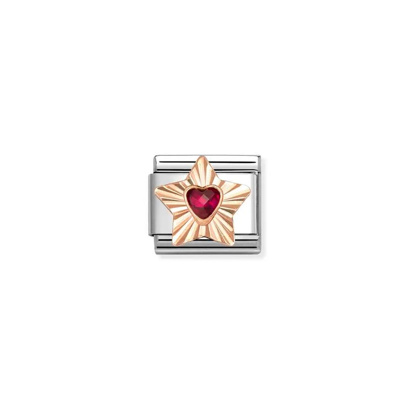 Classic Rose Gold Diamond-Etched Star with Red CZ Sparkly & Stones Charms