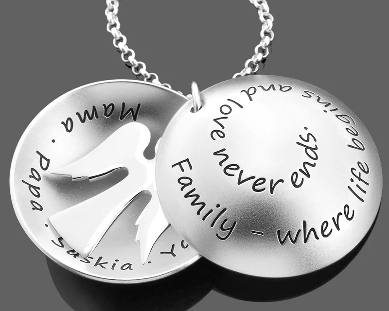 MEDAILLON MIT ENGEL MEDAILLON ZUR TAUFE NAMENSSCHMUCK 925 SILBER FAMILIENKETTE