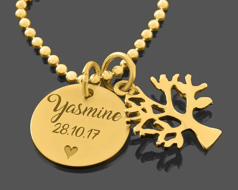 LEBENSBAUM KETTE VERGOLDET NAMENSKETTE KETTE MIT GRAVUR
