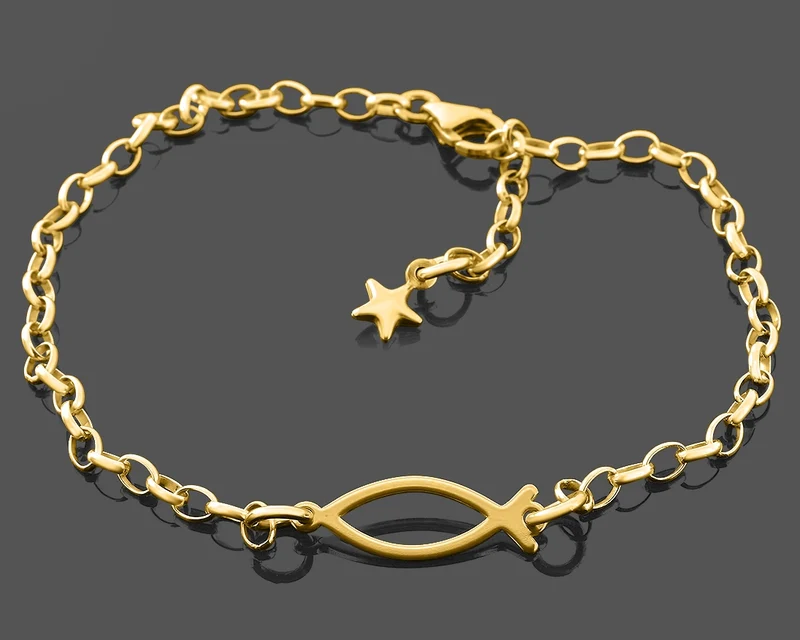 ARMBAND ICHTHYS TAUFARMBAND VERGOLDET SCHMUCK ZUR TAUFE GOLD