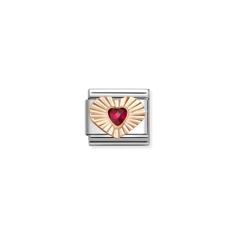 Classic Rose Gold Diamond-Etched Heart with Red CZ Sparkly & Stones Charms