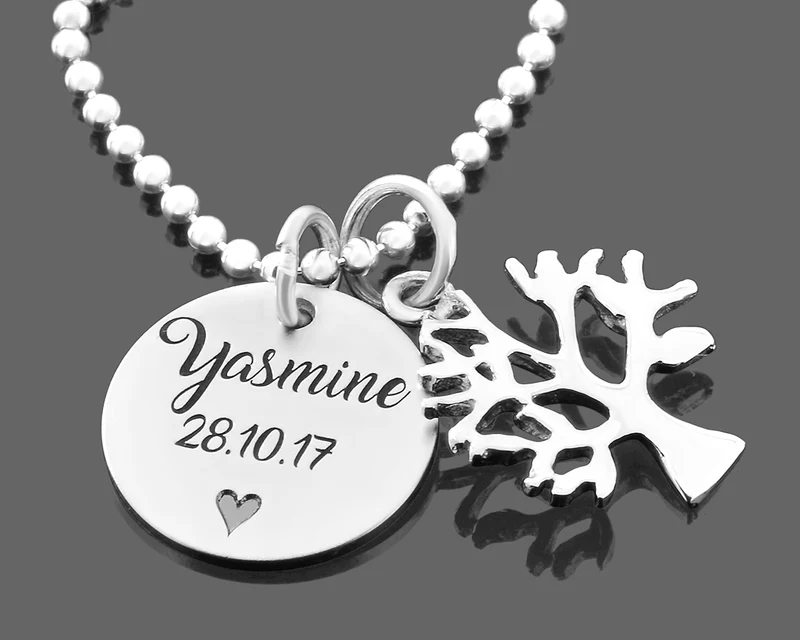 NAMENSKETTE SILBERSCHMUCK MIT GRAVUR LEBENSBAUM ANHÄNGER 925 SILBER