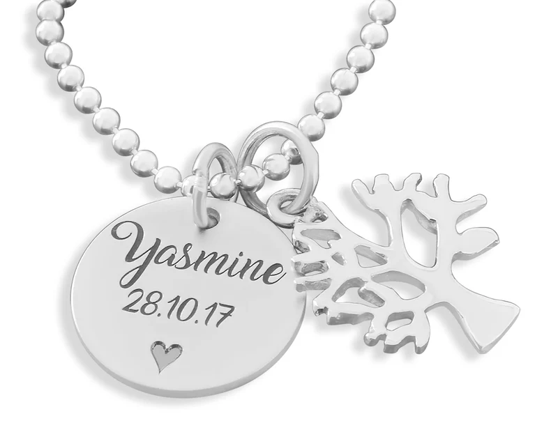 NAMENSKETTE SILBERSCHMUCK MIT GRAVUR LEBENSBAUM ANHÄNGER 925 SILBER