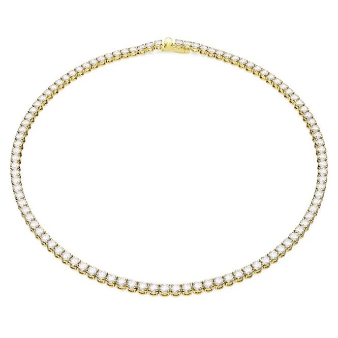 Matrix Tennis Necklace with Round-Cut White Crystal in Gold