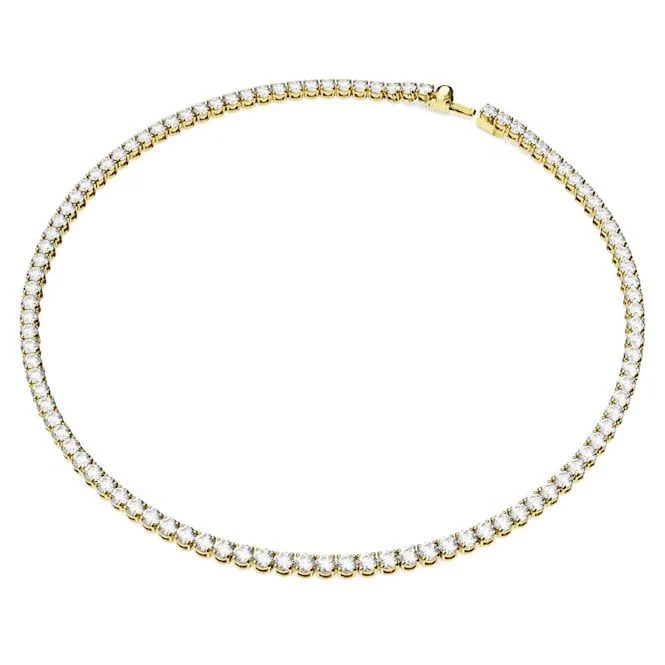 Matrix Tennis Necklace with Round-Cut White Crystal in Gold