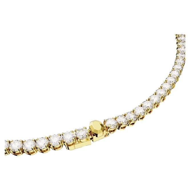 Matrix Tennis Necklace with Round-Cut White Crystal in Gold