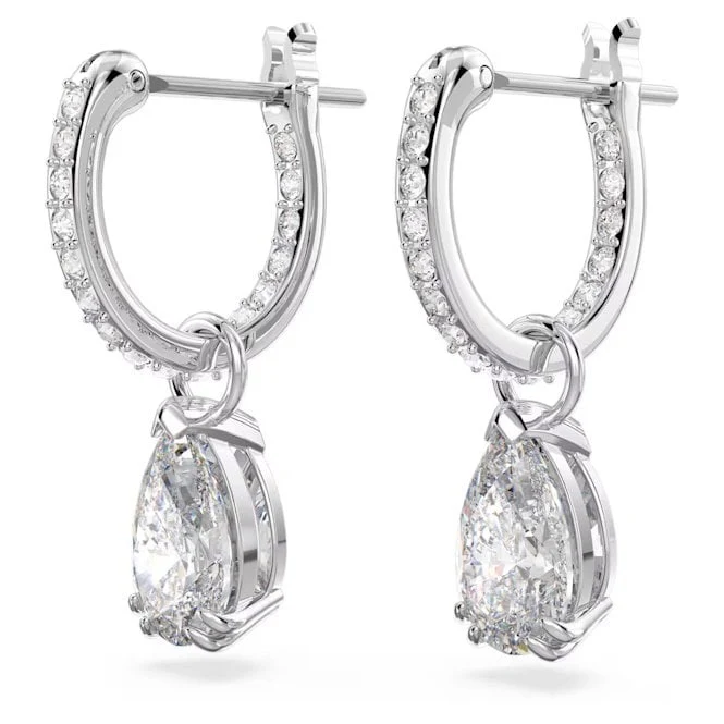 Stilla Hoop Earrings with Pear-Cut White Crystal in Rhodium Silver