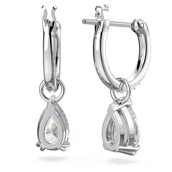 Stilla Hoop Earrings with Pear-Cut White Crystal in Rhodium Silver