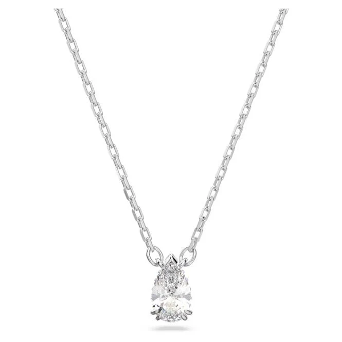 Stilla Pendant Necklace with Pear-Cut White Crystal in Rhodium Silver