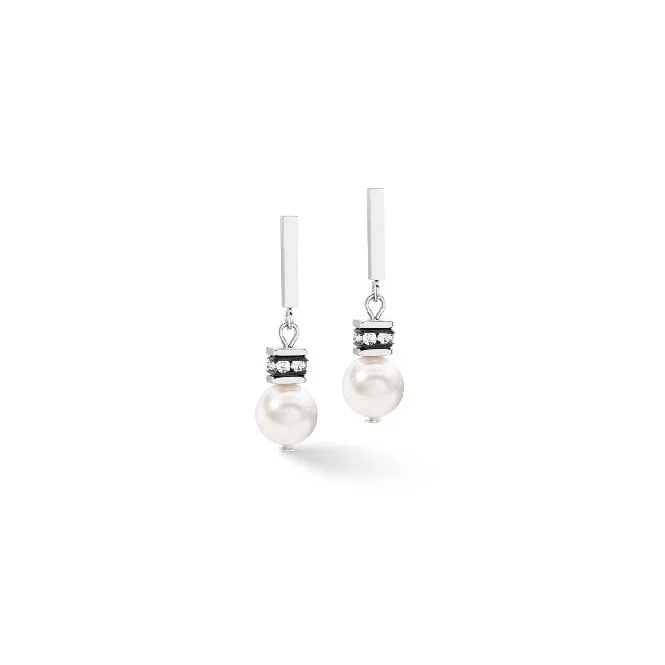 GeoCUBE Iconic Pearl Mix Earrings in Silver & White