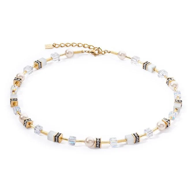 GeoCUBE Iconic Pearl Mix Necklace in Gold & White