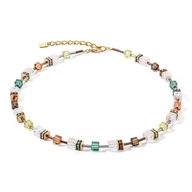 GeoCUBE Iconic Nature Necklace in Gold with Olive & Brown