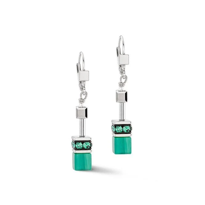 GeoCUBE Iconic Earrings in Silver & Green