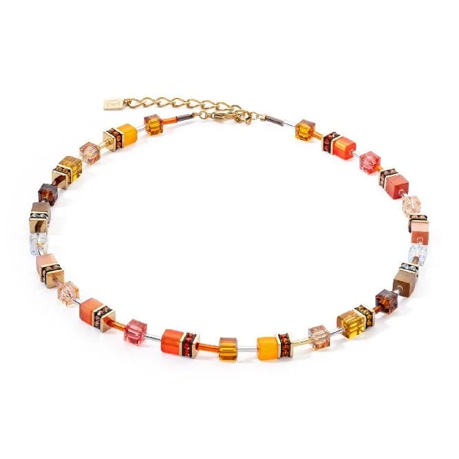 GeoCUBE Iconic Sunset Necklace in Gold with Orange & Brown