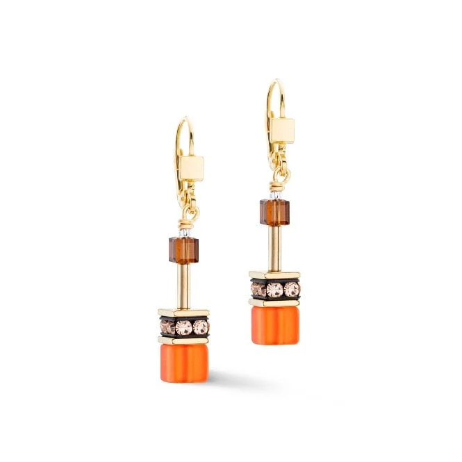 GeoCUBE Iconic Sunset Earrings in Gold with Orange & Brown