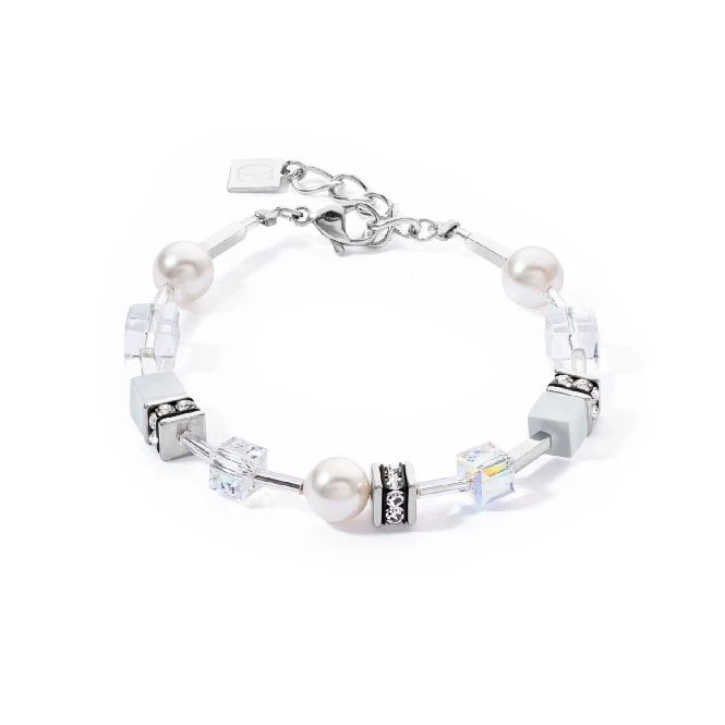 GeoCUBE Iconic Pearl Mix Bracelet in Silver & White