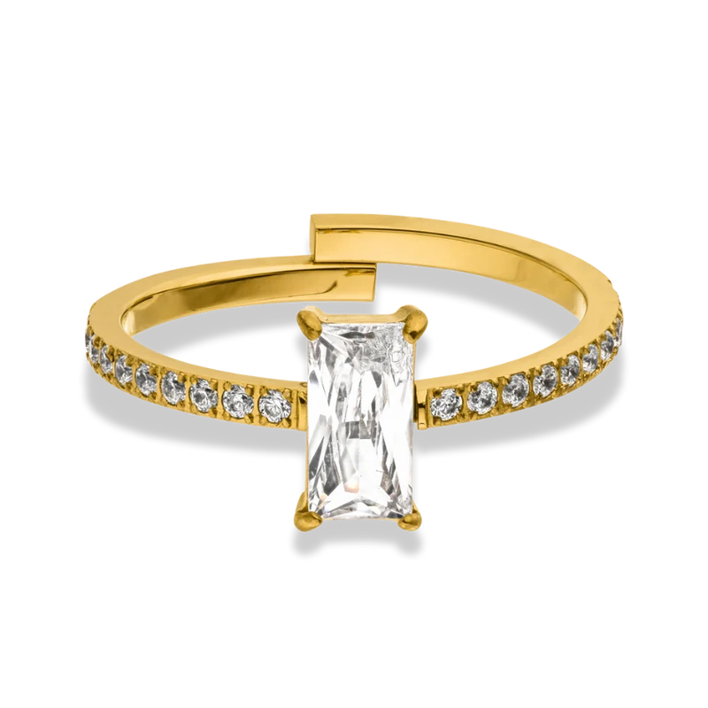 Pave Baguette Ring 14K Vergoldet