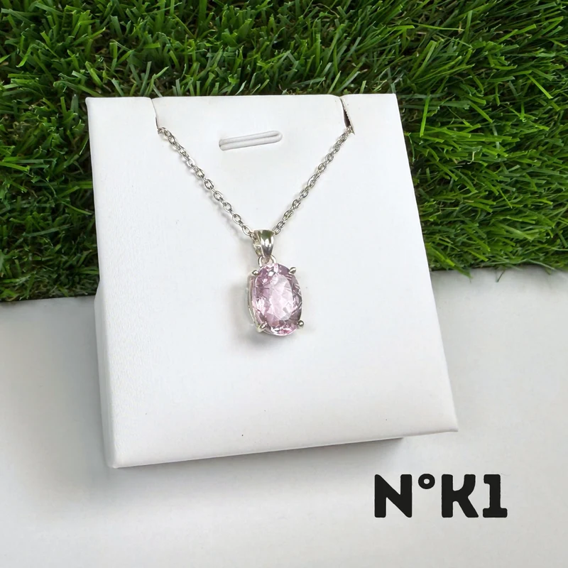 Kunzit-Anhänger, Edelsteinqualität, 925er Sterlingsilber
