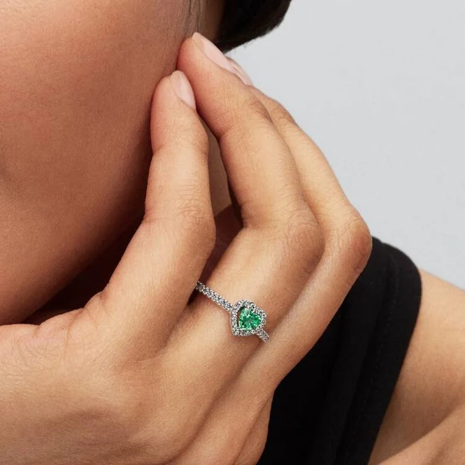 Elevated Mint Green Heart Ring, Size 50
