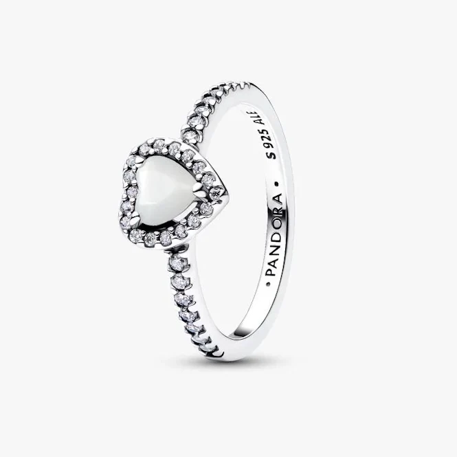 Elevated White Heart Ring, Size 56