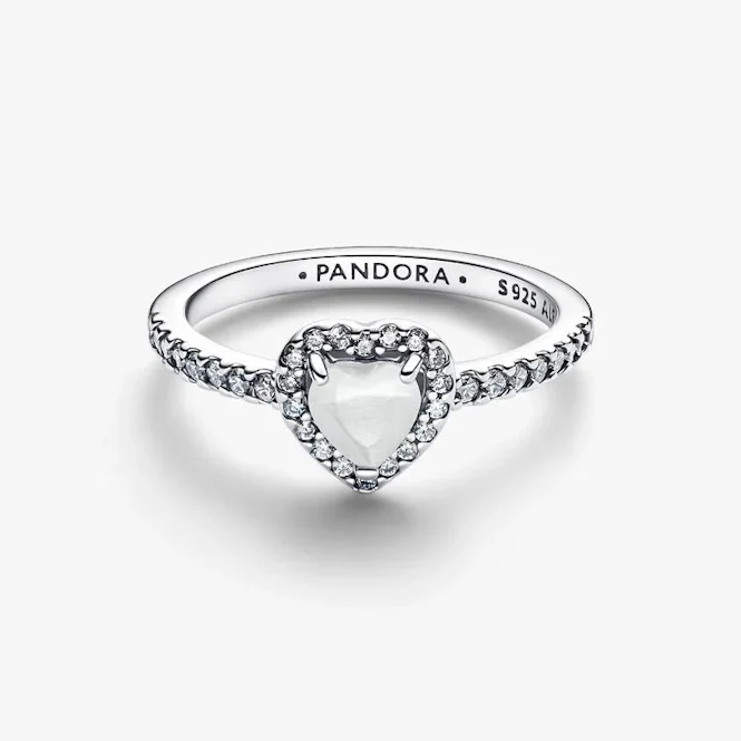 Elevated White Heart Ring, Size 56