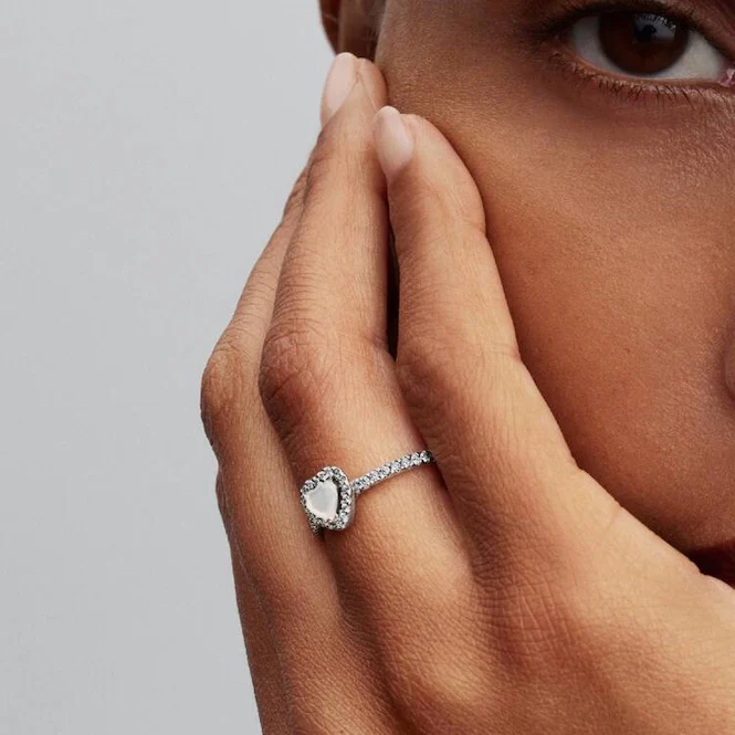 Elevated White Heart Ring, Size 56