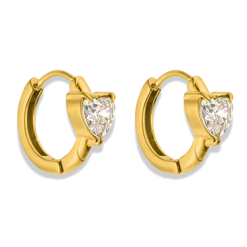 Elegance Heart Huggie Ohrringe 14K Vergoldet