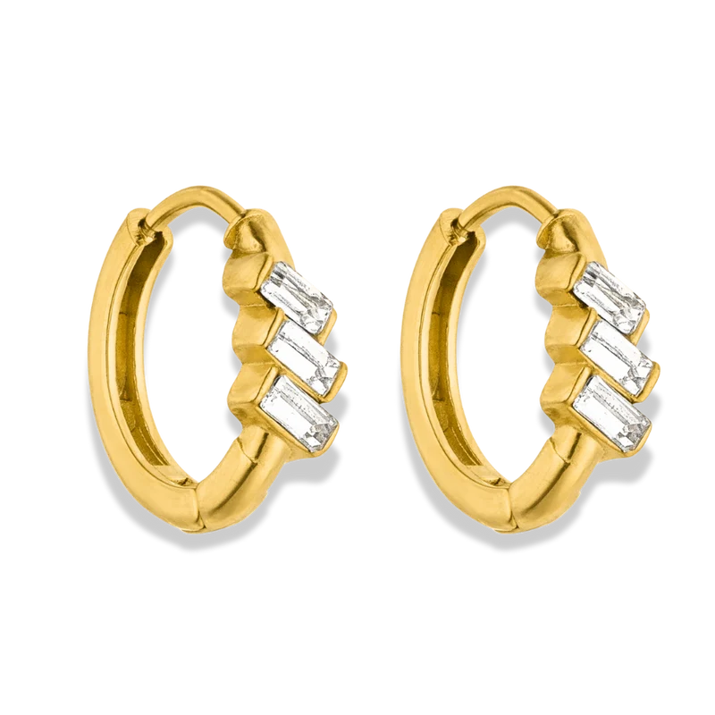 Elegance Baguette Huggie Ohhringe 14K Vergoldet
