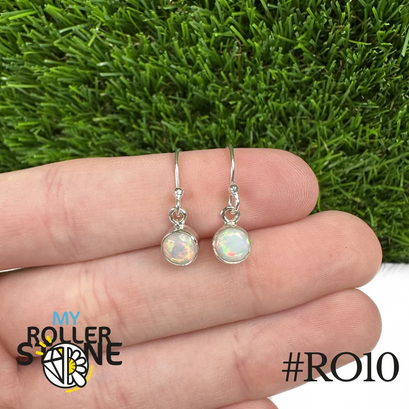 Runde äthiopische Opal-Ohrringe, 6,5 x 6,5 mm, aus 925er Sterlingsilber