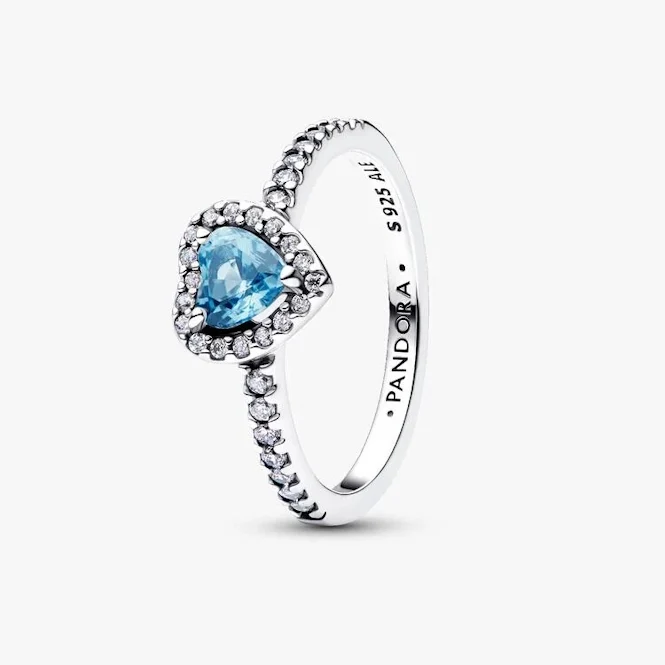 Elevated Light Blue Heart Ring, Size 56
