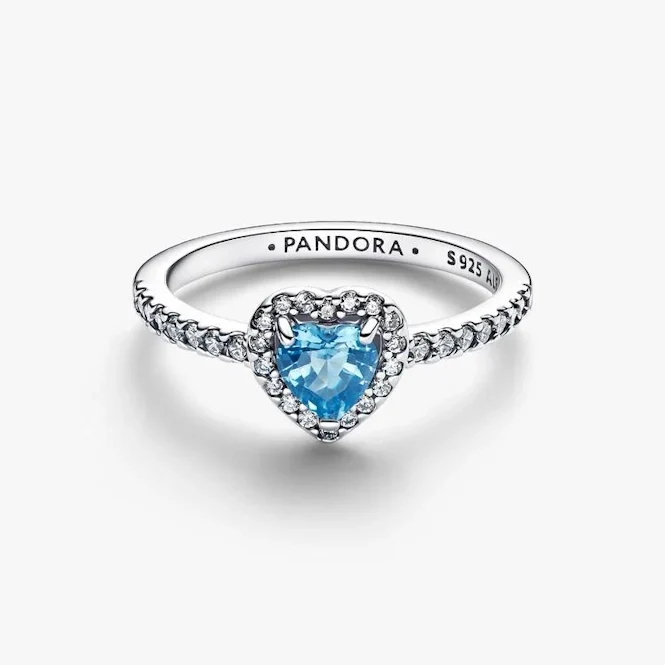 Elevated Light Blue Heart Ring, Size 56