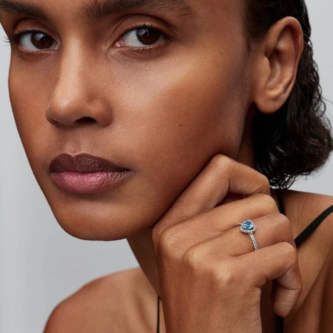 Elevated Light Blue Heart Ring, Size 56