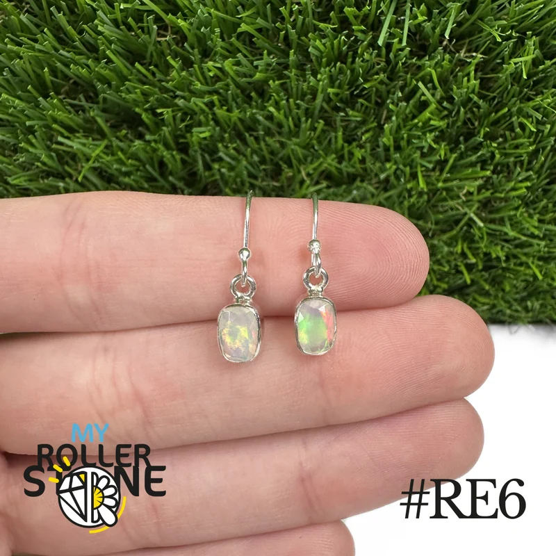 Rechteckige Ohrringe aus äthiopischem Opal, 8 x 6 mm, aus 925er Sterlingsilber
