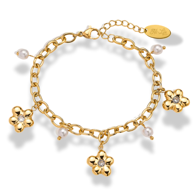 Golden Flower Charm Armband 14K Vergoldet