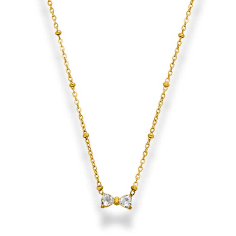 Pave Heart Ribbon Kette 14K Vergoldet