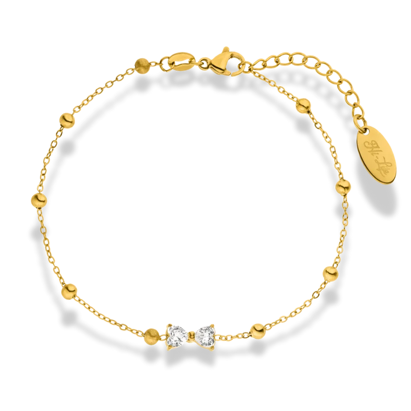 Pave Heart Ribbon Armband 14K Vergoldet