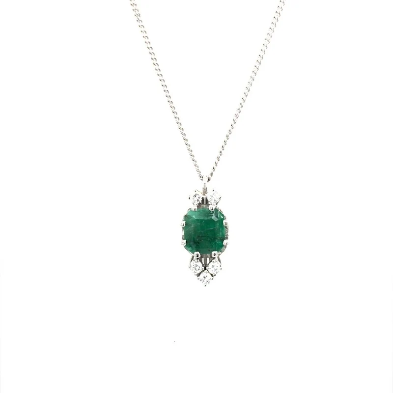 Kette mit Anhänger Weißgold 585 - 14 ct. mit Smaragd & Brillanten