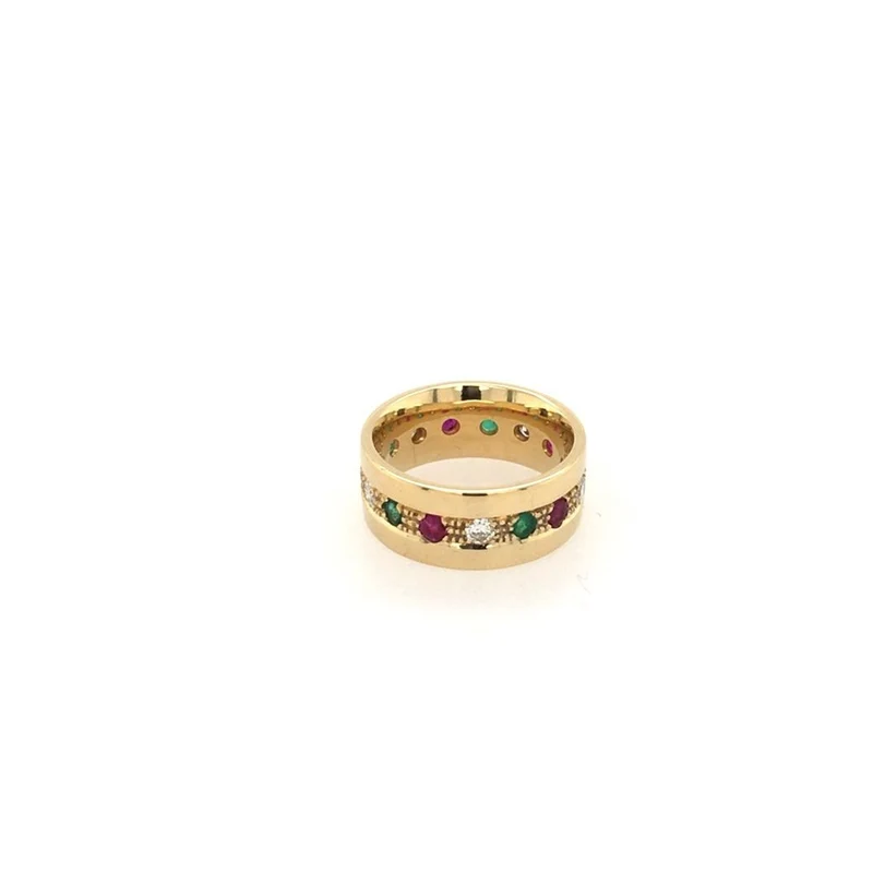 Ring Gelbgold 750 - 18 ct. mit Brillanten, Rubinen und Smaragden