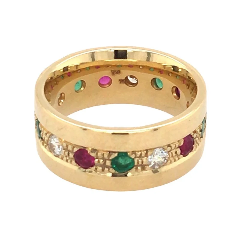 Ring Gelbgold 750 - 18 ct. mit Brillanten, Rubinen und Smaragden